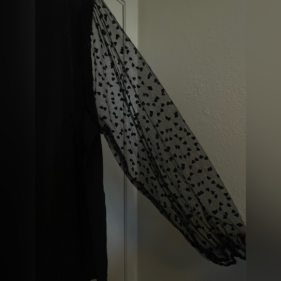 BloomChic Black Long Sleeve Blouse with Sheer heart Lace sleeves - Picture 3 of 4